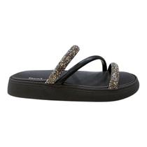 Chinelo Papete Feminino Moleca Casual Brilho Tiras Strass 5469.121 Preto