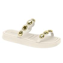 Chinelo Papete Feminino Moleca Duas Tiras Esferas Douradas Confortável Estilosa