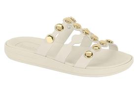 Chinelo Papete Feminino Moleca Duas Tiras Esferas Douradas Confortável Estilosa