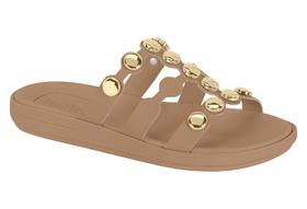 Chinelo Papete Feminino Moleca Duas Tiras Esferas Douradas Confortável Estilosa