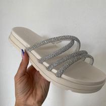 Chinelo Papete Moleca Tamanco Feminino com Brilho Strass Branco