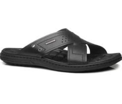 Chinelo Pegada Masculino Couro Tiras Cruzadas na Cor Preto Ref: 13122203