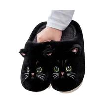 Chinelo Pelúcia Feminino Antiderrapante - Design de Gato de Desenho Animado para Inverno