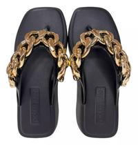 Chinelo Petite Jolie Hit Corrente Leve Macia FlatForm Preto