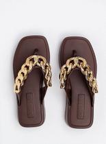Chinelo Petite Jolie Hit Marrom PJ6515 - Flatform com Corrente Dourada
