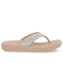 Chinelo Plataforma Couro Bege Brilho