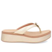 Chinelo Plataforma Couro Dourado Enfeite