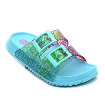 Chinelo Plugt Infantil Menina Feminino Slide Fivelas Animal Print Verde Água Leve Macia Confortável