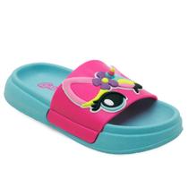 Chinelo Plugt Slide Nuvem Infantil Menina Unicórnio 3D Azul/Pink