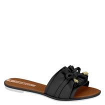 Chinelo Rasteira Feminina Slide Laço Moleca 5297.446 - Preto Napa - 35
