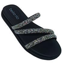 Chinelo Rasteirinha Beira Rio Feminino Tiras em Brilho Strass Glam