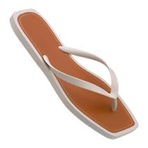 Chinelo Rasteirinha Forrado Bico Quadrado Feminino Praia Off White