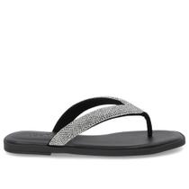 Chinelo Rasteiro Preto Strass