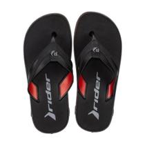 Chinelo Rider RW Plus Dedo Borracha Resistente Preto Cinza e Vermelho