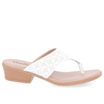 Chinelo Salto Bloco Couro Branco Laser