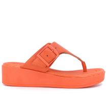 Chinelo Salto Plataforma Couro Laranja Fivela