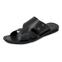 Chinelo Sandalia de Couro Masculina Costuras Reforçadas Tira Larga Calce Facil Maximo Conforto