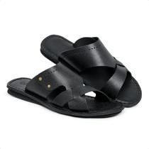 Chinelo Sandália de Couro Masculina Saara Preto estilo tropical e despojado Chinelo Sandália de Couro Masculina Saara Preto estilo tropical e despojado