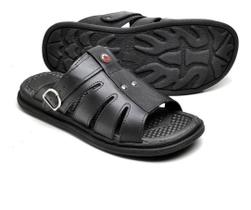 Chinelo Sandália masculina Ortopédica Confortável em couro legítimo com Alça Girátória