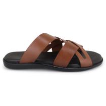 Chinelo Sandália Masculino Couro Marrom Confort Ortopédica