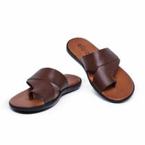 Chinelo sandalia slider em couro masculina