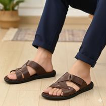 Chinelo Sandália Slider Masculina em Couro Super Confortável