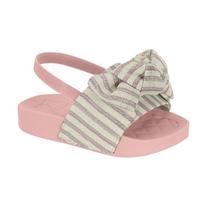 Chinelo Slide Fem Molekinha Tecido Tramado Cru-Rosa Holografico 2125.101