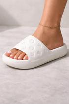 Chinelo Slide Feminino Branco Monograma Casual Confortável Chinelo Slide Feminino Branco Monograma Casual Confortável