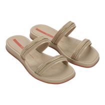 Chinelo Slide Feminino Ipanema Glow Bege/ Dourado/ Laranja
