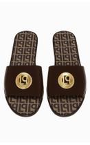 Chinelo Slide Feminino Lança Perfume Marrom com Logo Dourado tamanho:38