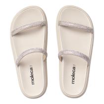 Chinelo Slide Feminino Moleca Flatform Pedrarias Creme/Cinza Chinelo Slide Feminino Moleca Flatform Pedrarias Creme/Cinza