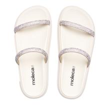 Chinelo Slide Feminino Moleca Flatform Pedrarias Creme
