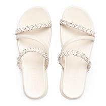 Chinelo Slide Feminino Moleca Flatform Trançado Brilhosa Branco Chinelo Slide Feminino Moleca Flatform Trançado Brilhosa Branco