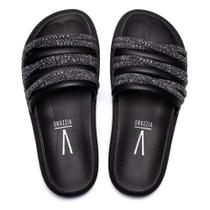 Chinelo Slide Feminino Vizzano Flatform com Tiras Brilhosas Preto