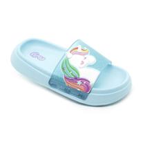 Chinelo Slide Floquinho Nuvem Unicórnio Azul Caribe