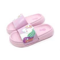Chinelo Slide Floquinho Nuvem Unicórnio Rosa