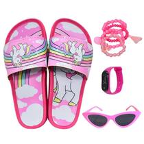 Chinelo Slide Infantil Feminino Unicórnio Sereia Confortável Leve Antiderrapante + Óculos Relógio Pulseira Chinelo Slide Infantil Feminino Unicórnio Sereia Confortável Leve Antiderrapante + Óculos Relógio Pulseira