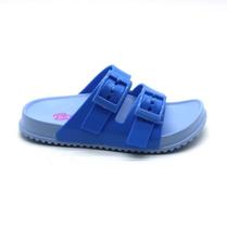 Chinelo Slide Infantil Plugt Fivelas Azul Lilás Ajustável, Confortável, Leve, Antiderrapante e Durável