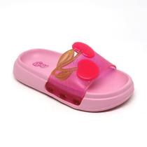 Chinelo Slide Infantil Plugt Floquinho Cereja Glitter Rosa