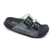 Chinelo Slide Infantil Plugt Menina Fivelas Glitter Preto