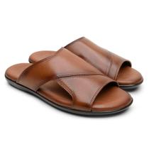 Chinelo Slide Masculino Couro Sola Antiderrapante Casual