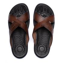 Chinelo Slide Masculino Pegada em Couro Marrom