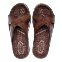 Chinelo Slide Masculino Pegada em Couro Marrom Chinelo Slide Masculino Pegada em Couro Marrom