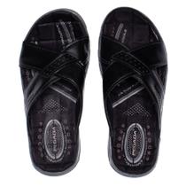 Chinelo Slide Masculino Pegada em Couro Preto