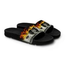 Chinelo Slide Masculino Personalizado Dollar Fogo Chinelo Slide Masculino Personalizado Dollar Fogo