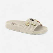 Chinelo Slide Moleca Com Pins Off White