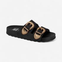 Chinelo Slide Moleca Duas Fivelas Camurça Preto Chinelo Slide Moleca Duas Fivelas Camurça Preto