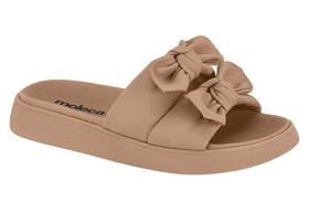 Chinelo Slide Moleca Feminino Com Laços Duplos Nude