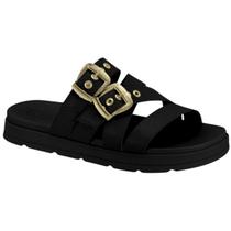Chinelo Slide Moleca Feminino Plataforma Fivelas Douradas Conforto -