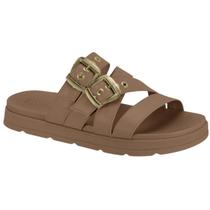 Chinelo Slide Moleca Feminino Plataforma Fivelas Douradas Conforto -